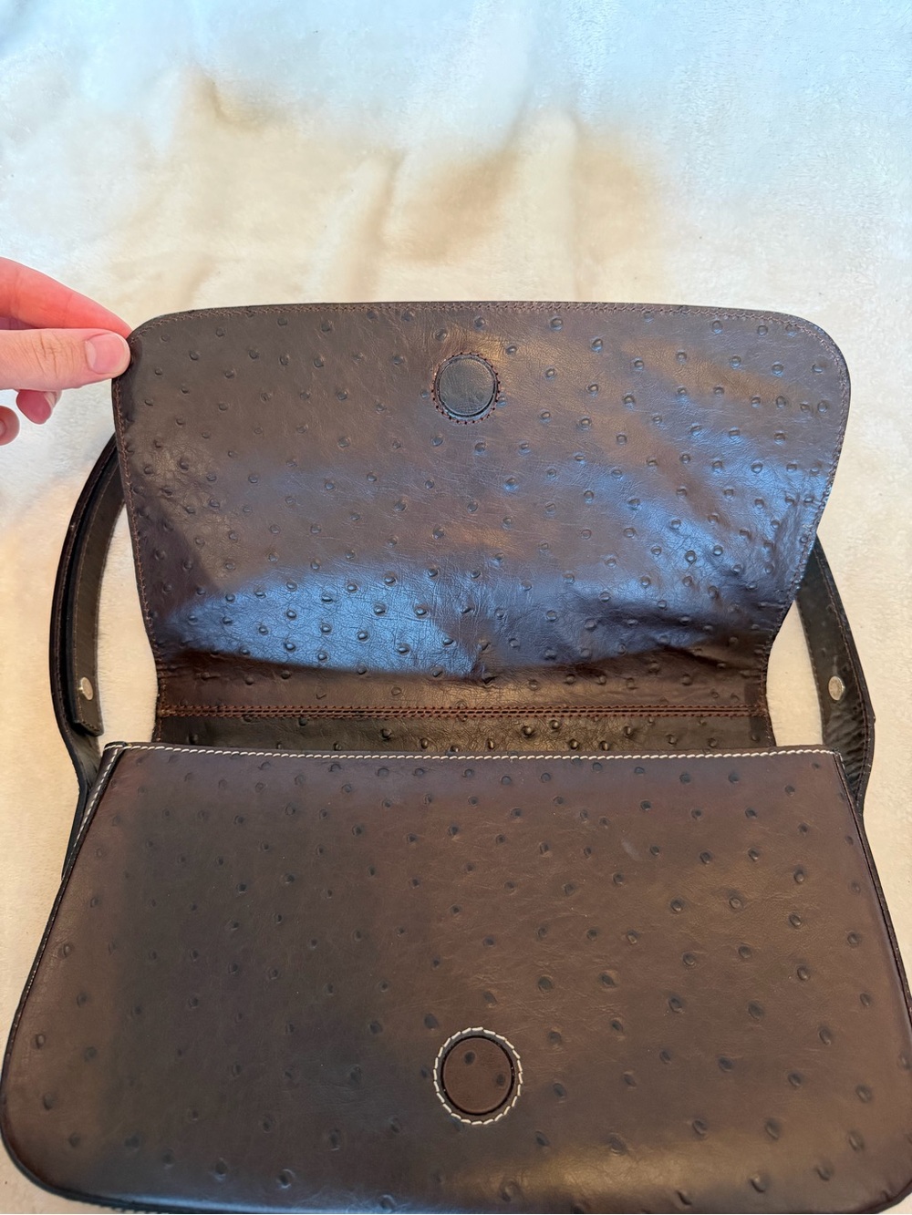 Dooney & Bourke Bayou Ostrich Dark Brown Leather Shoulder Bag - Picture 4 of 8